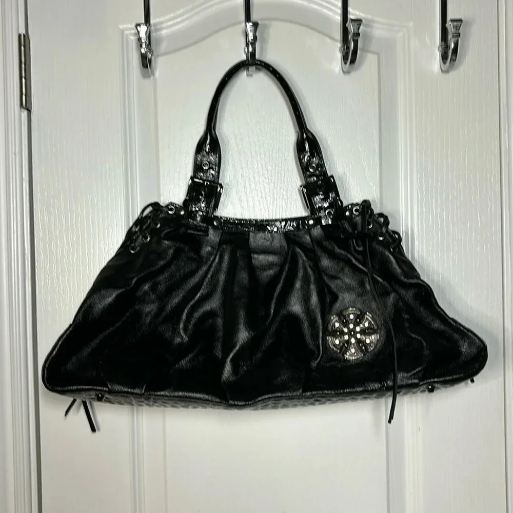 Charlie‎ Lapson Women's Black Leather/Paten Leather Purse Pre-Owned
